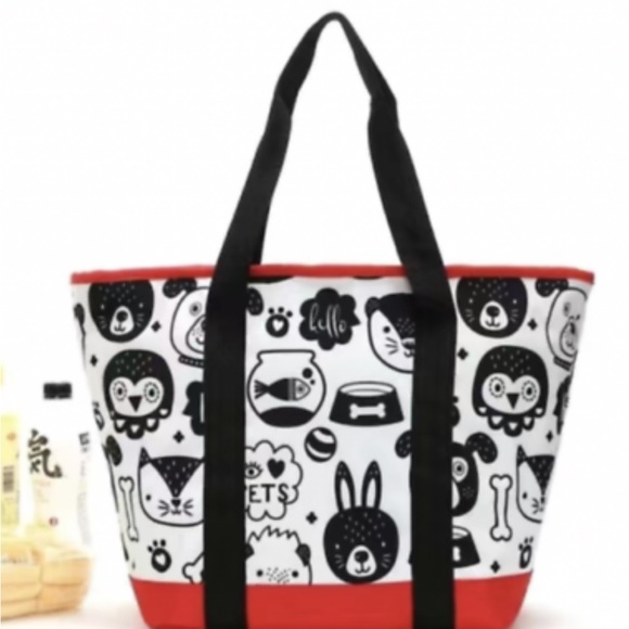NWT Dog Doodle Large Insulated Grocery Tote Bag Canvas Heavy Duty 8 Gal Zipper - Picture 10 of 11